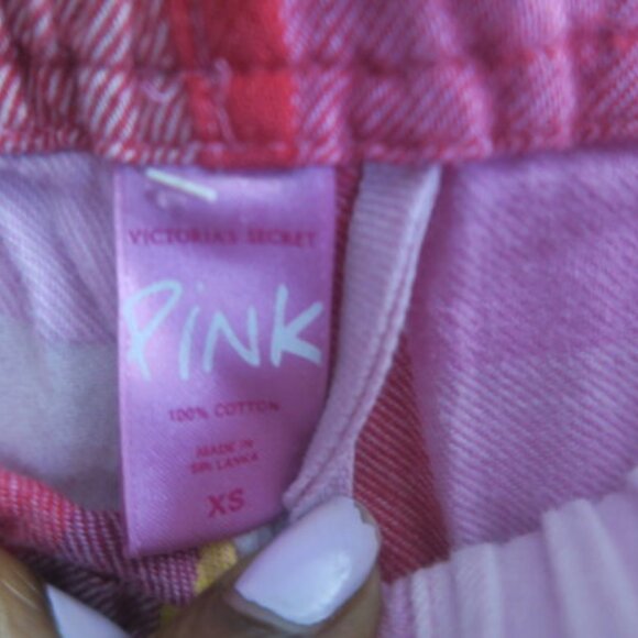 PINK Victoria's Secret distressed ripped plaid pj pajamas pants in pink and red - Picture 8 of 12